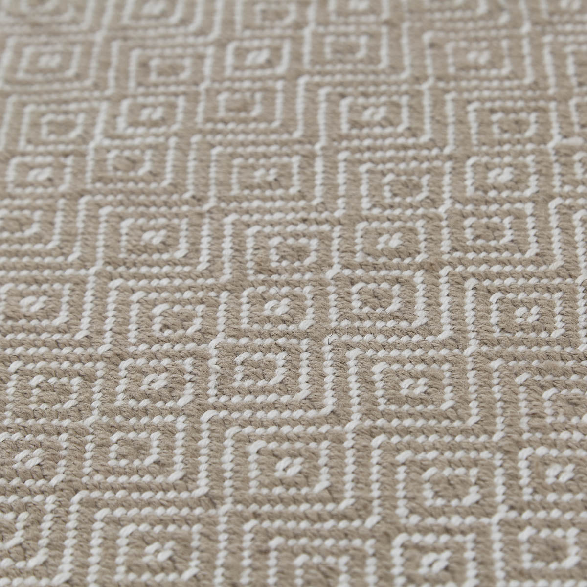 close up details of woven beige rug