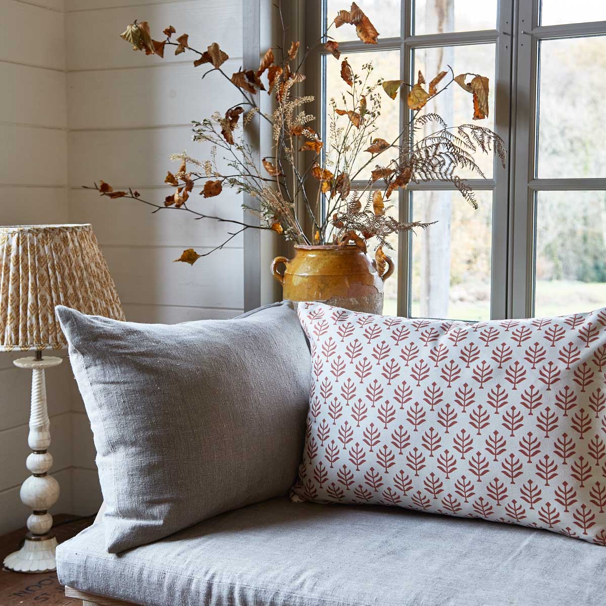 Fern Coral Canvas Cushion