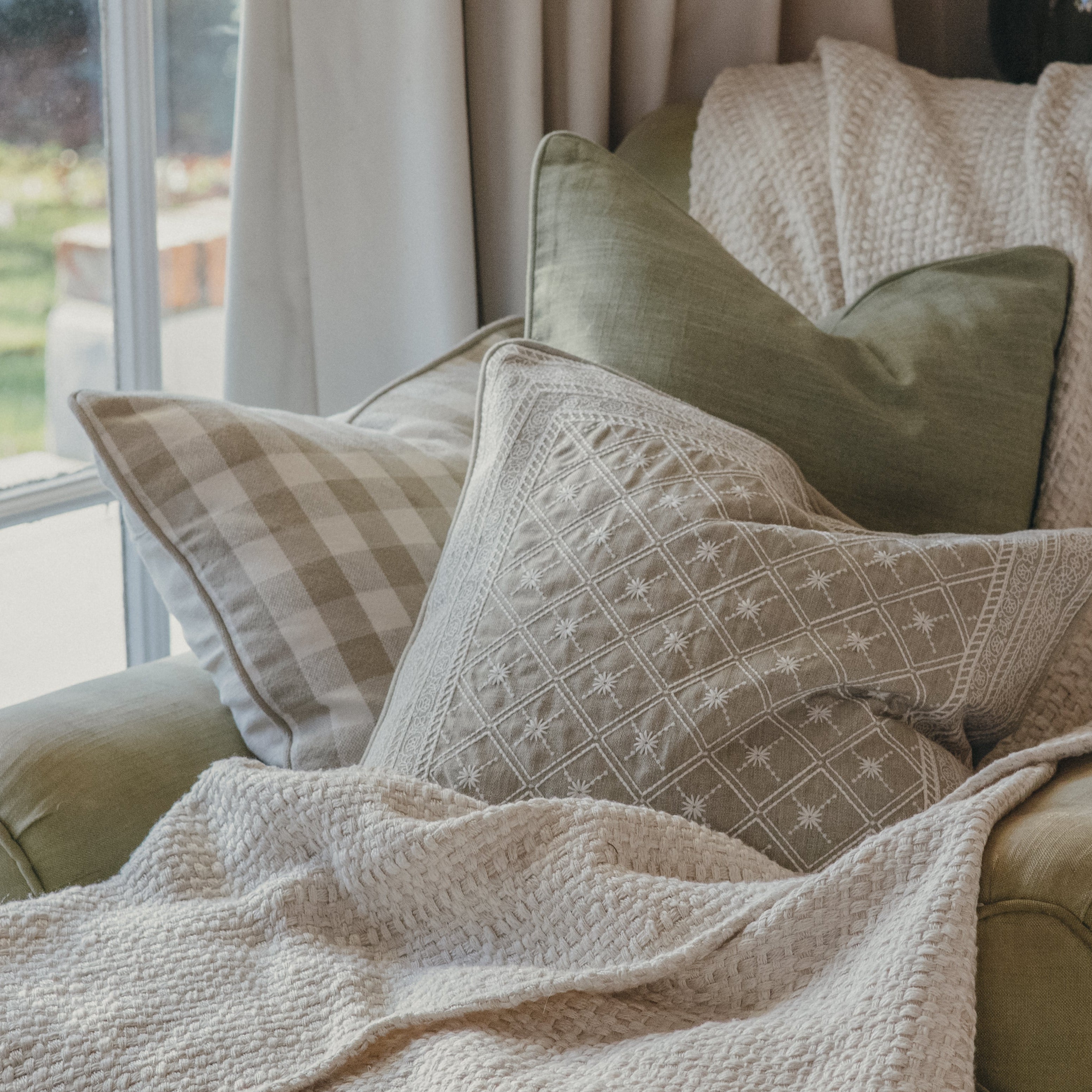 Cawsand Eucalyptus Checked Cushion