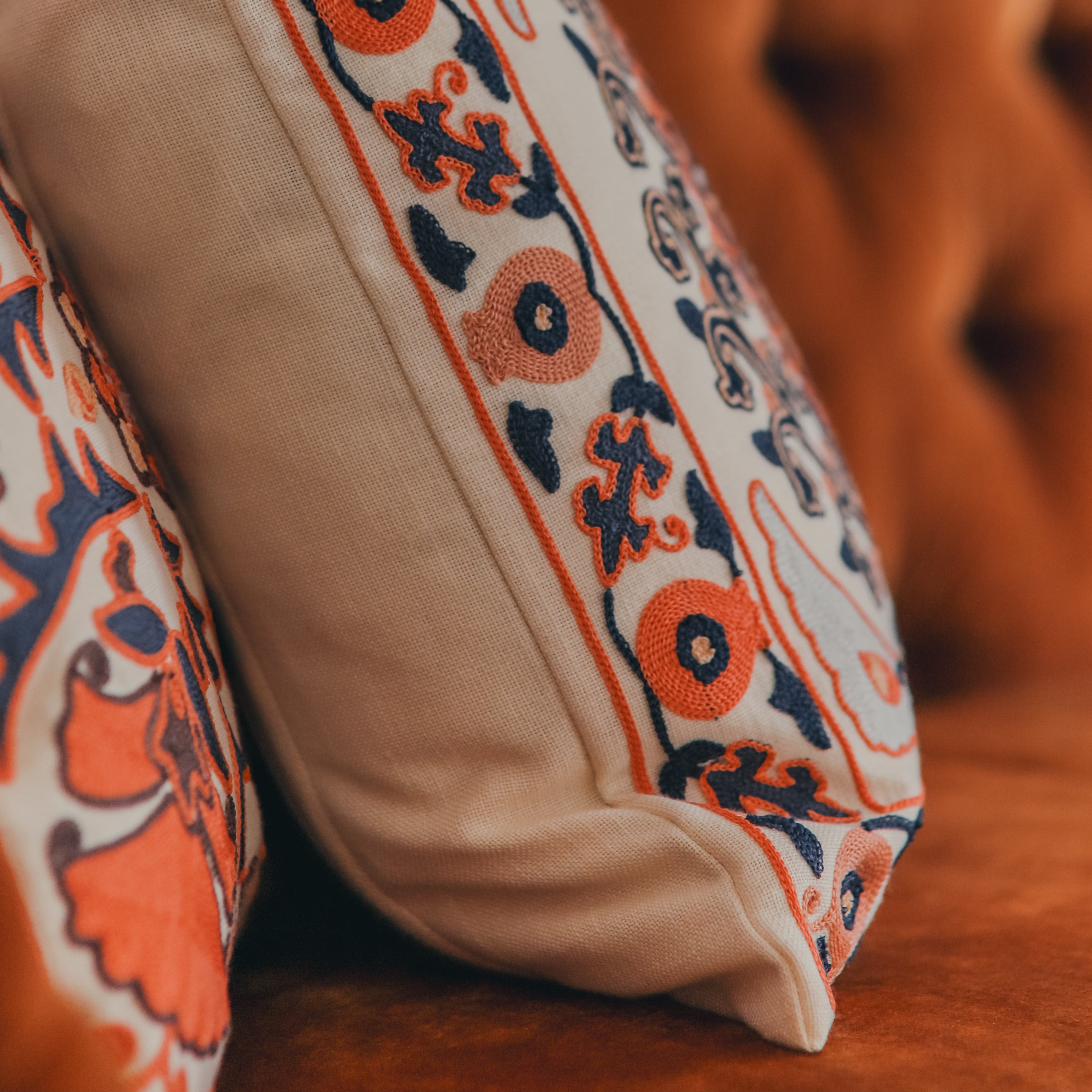 Suzani Marigold Coral Cushion