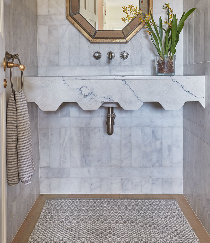 dove grey thistle rug in bathroom