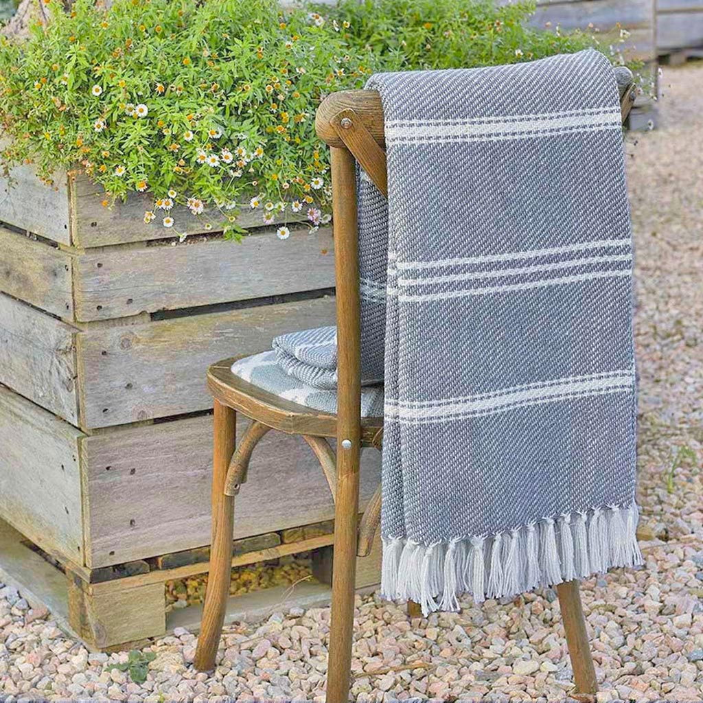 Oxford Stripe Slate Grey Blanket