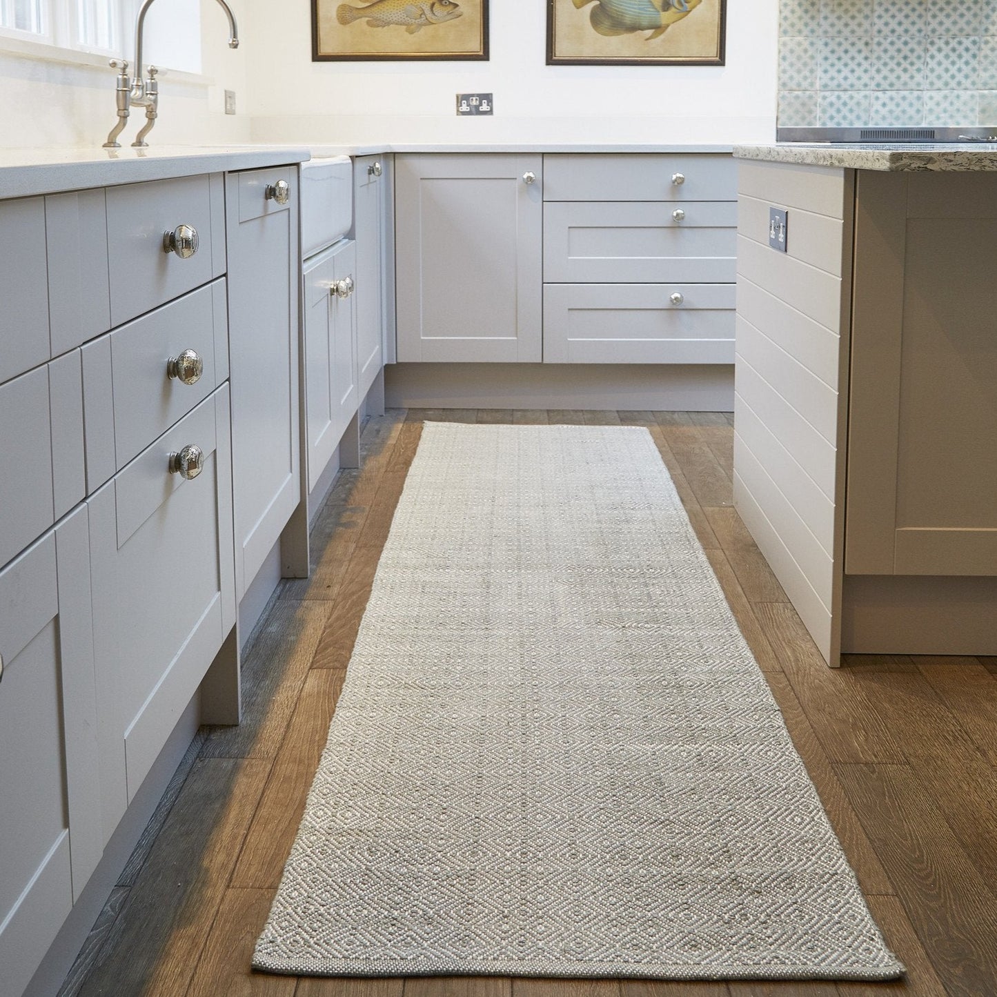 Dove Grey Diamond Runner Rug