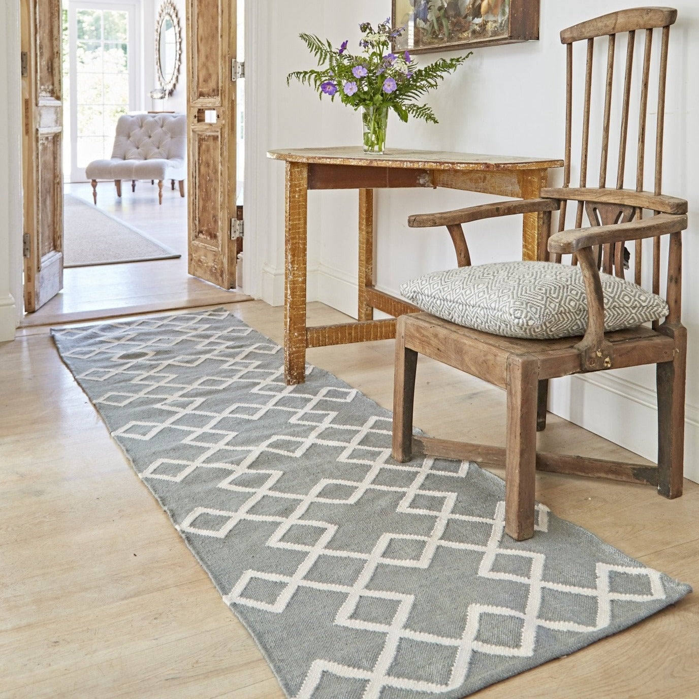 Dove Grey Juno Runner Rug in hallway