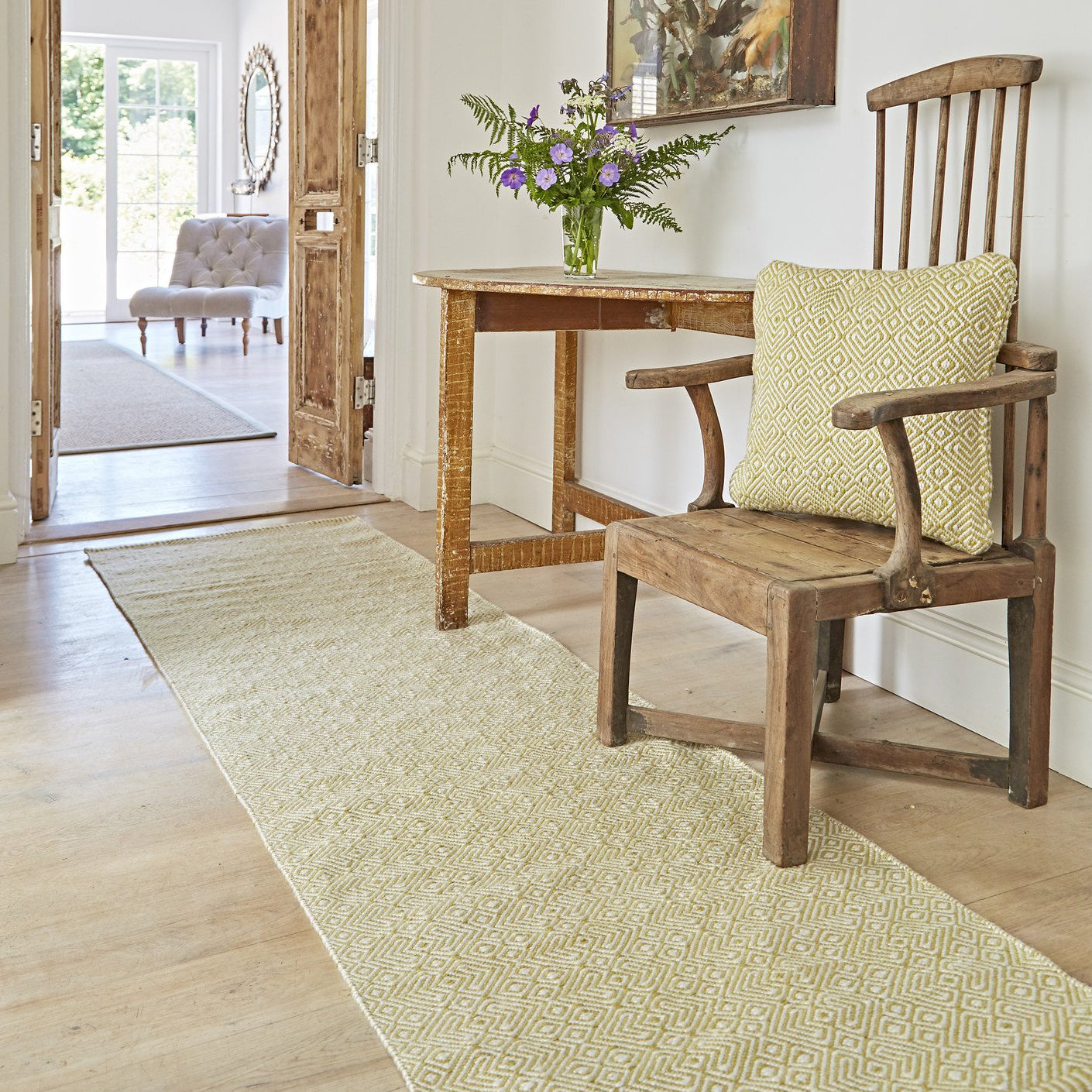 Gooseberry Provence Runner Rug in a hallway