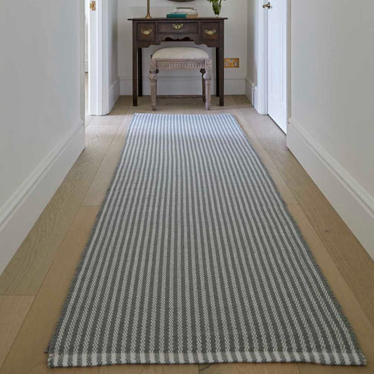 Polperro Stripe Dove Grey Runner Rug