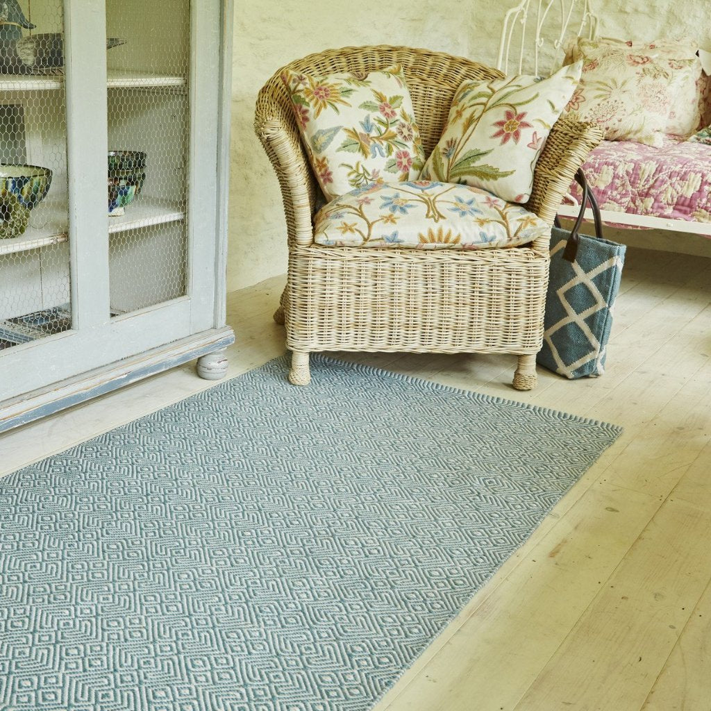 Teal Provence Runner Rug in summer house