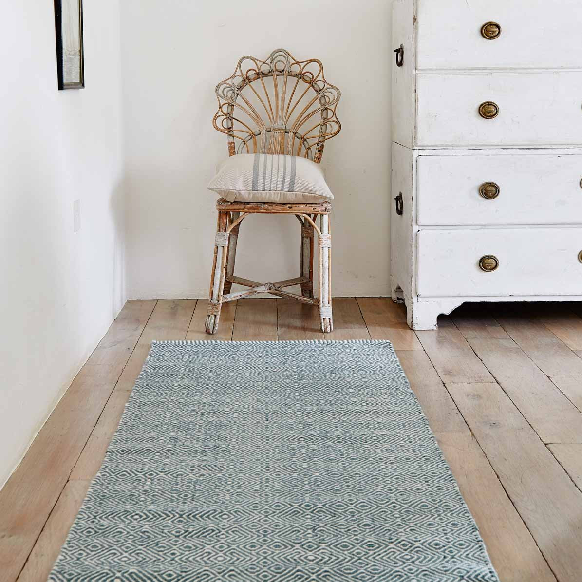 Teal Provence Runner Rug in hallway