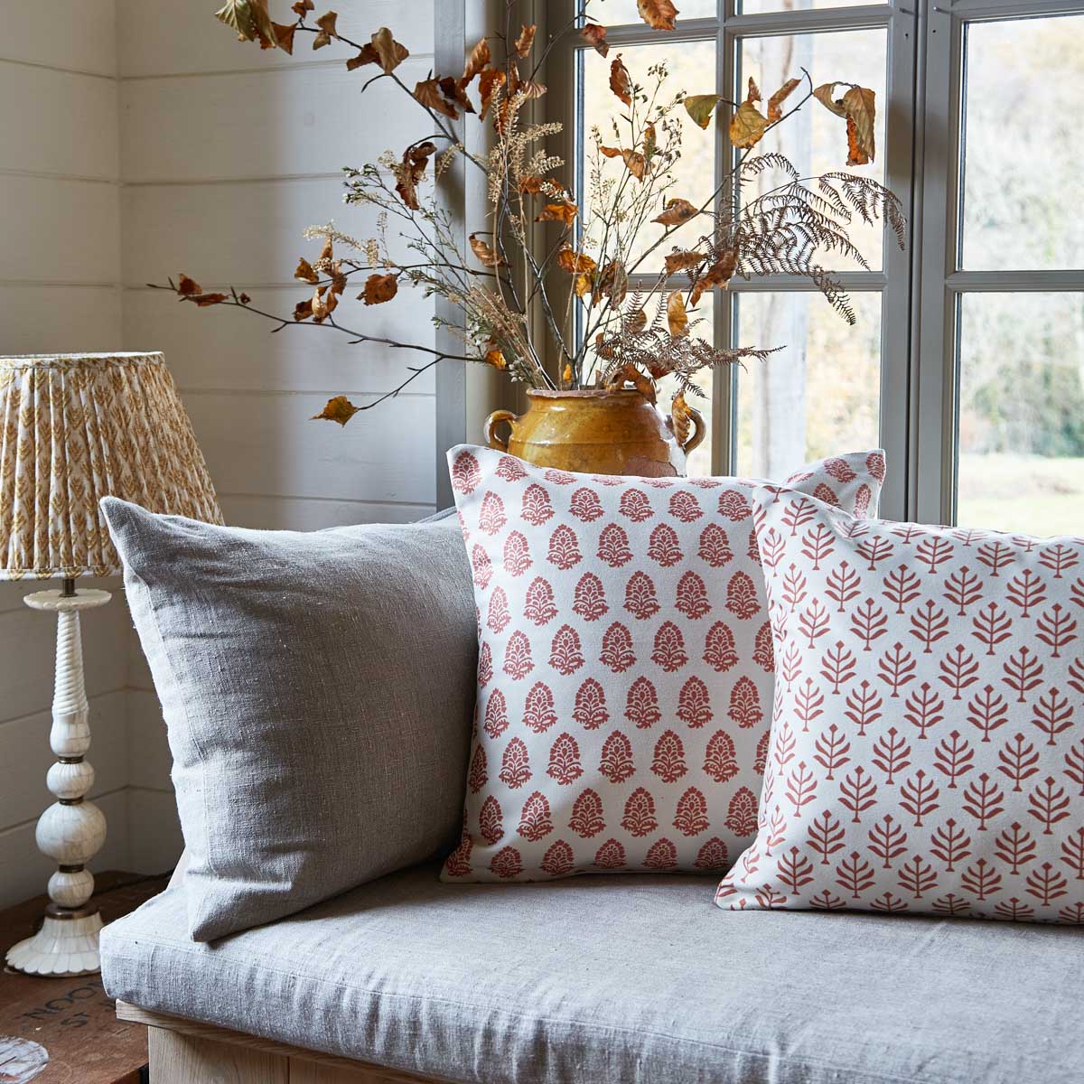Fern Coral Canvas Cushion