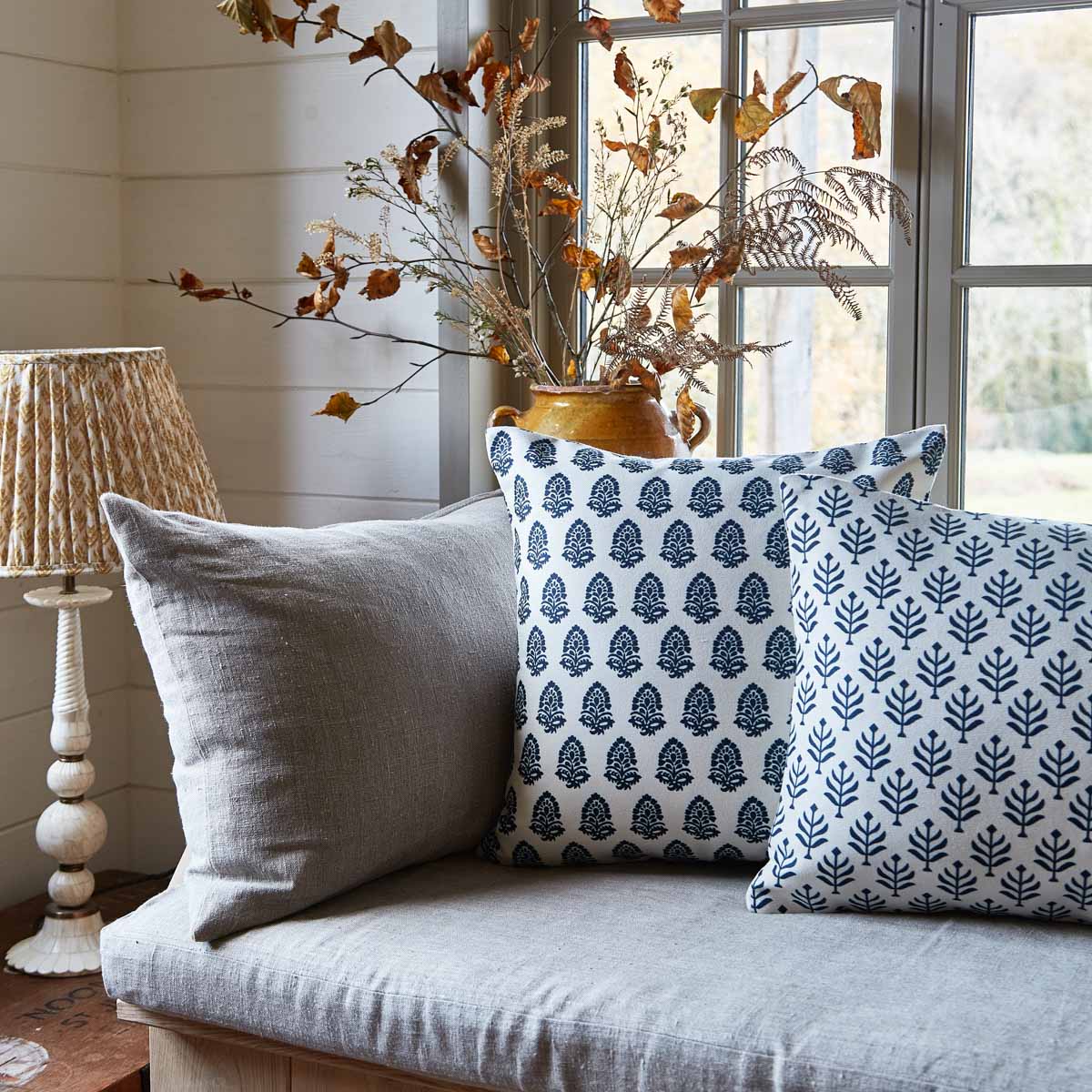 Fern Navy Canvas Cushion