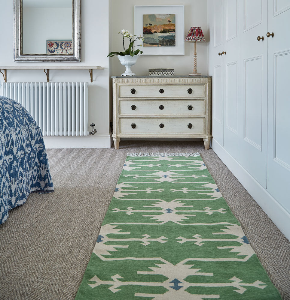 anatolia green runner in bedroom