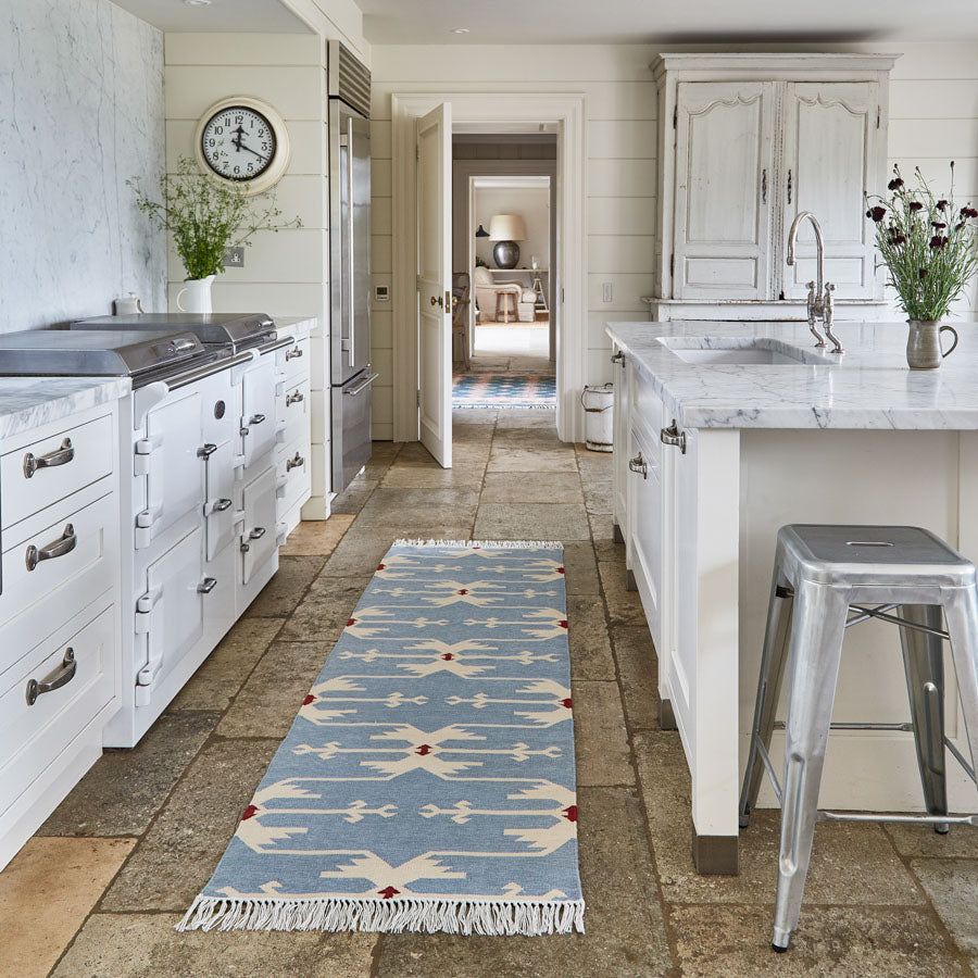 anatolia sky blue runner in the kitchen 