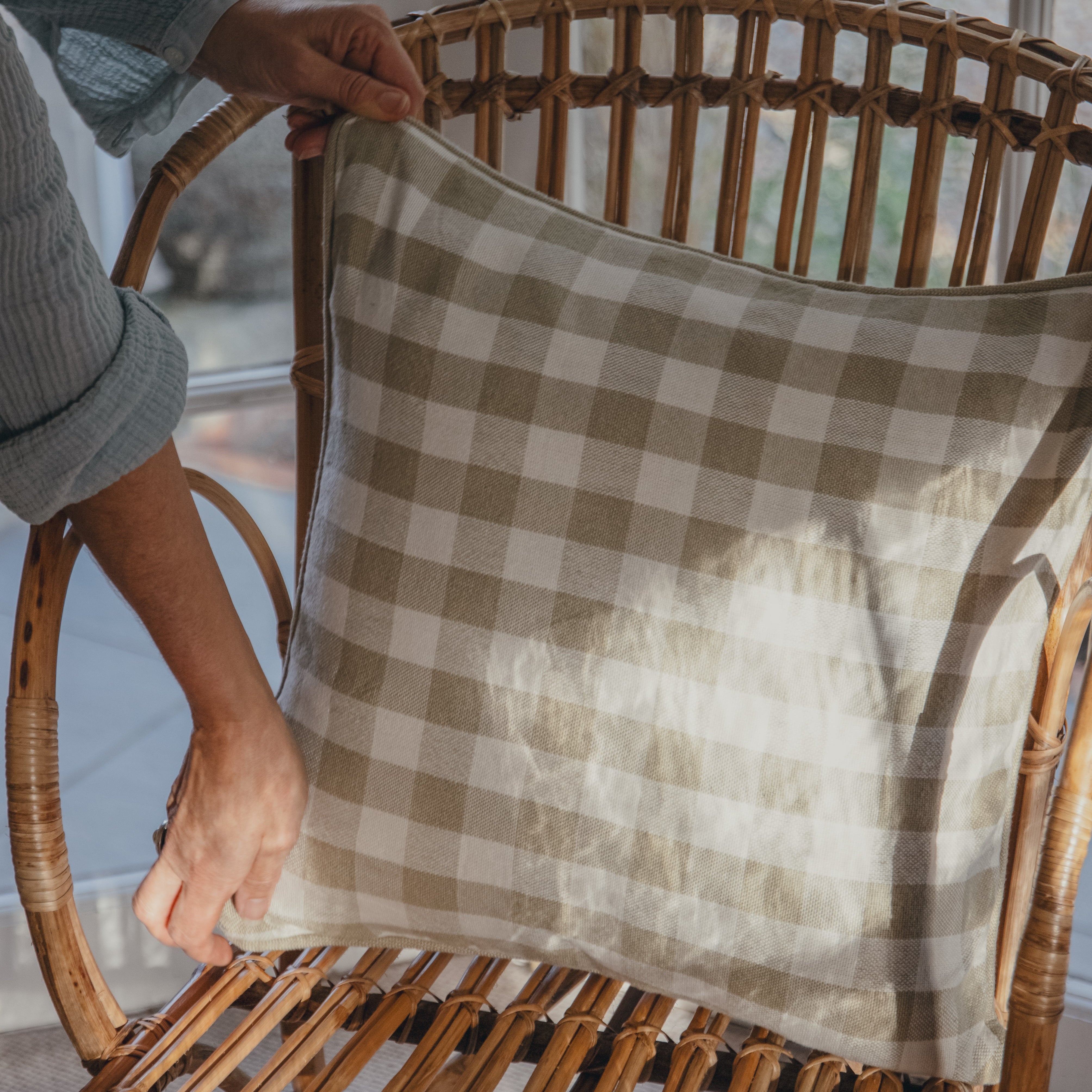 Cawsand Eucalyptus Checked Cushion