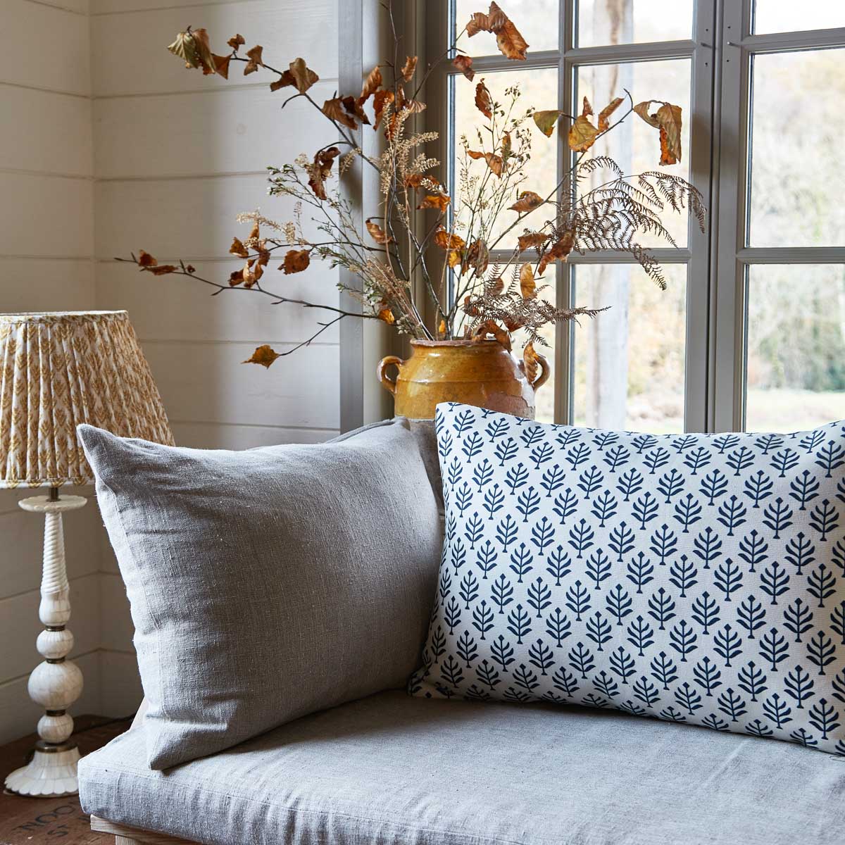 Fern Navy Canvas Cushion