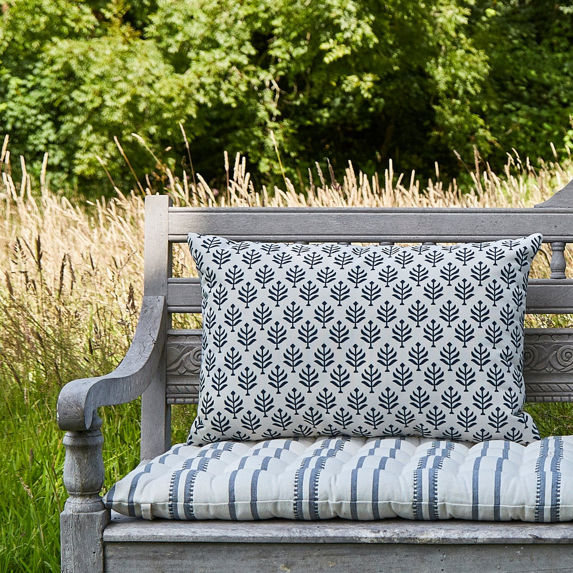 Fern Navy Canvas Cushion