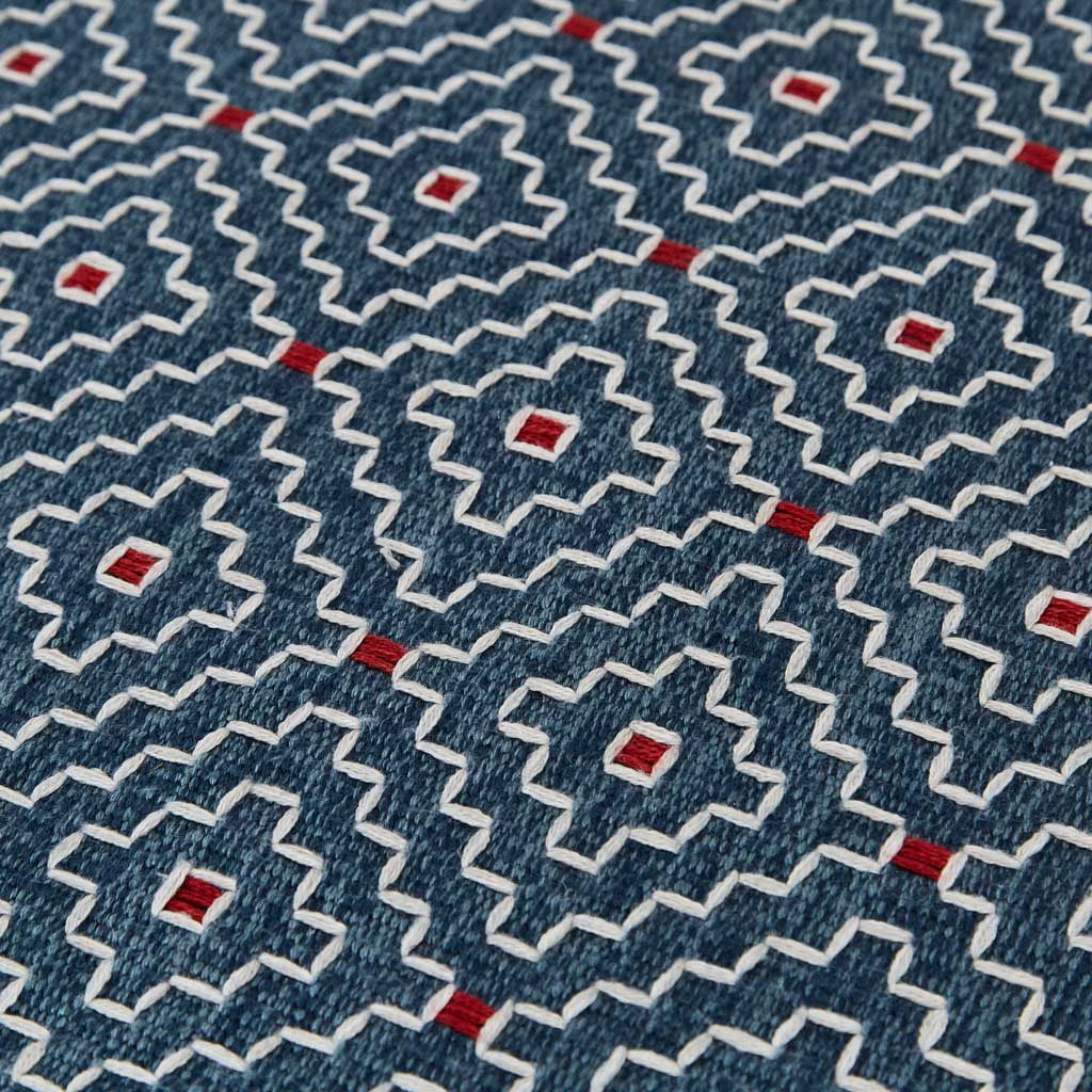 close up of indra indigo rug 