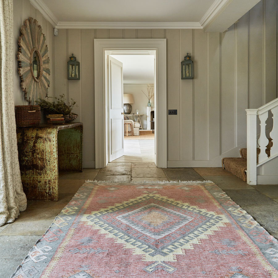 Nomad Tarifa geometric faded rug in a hallway