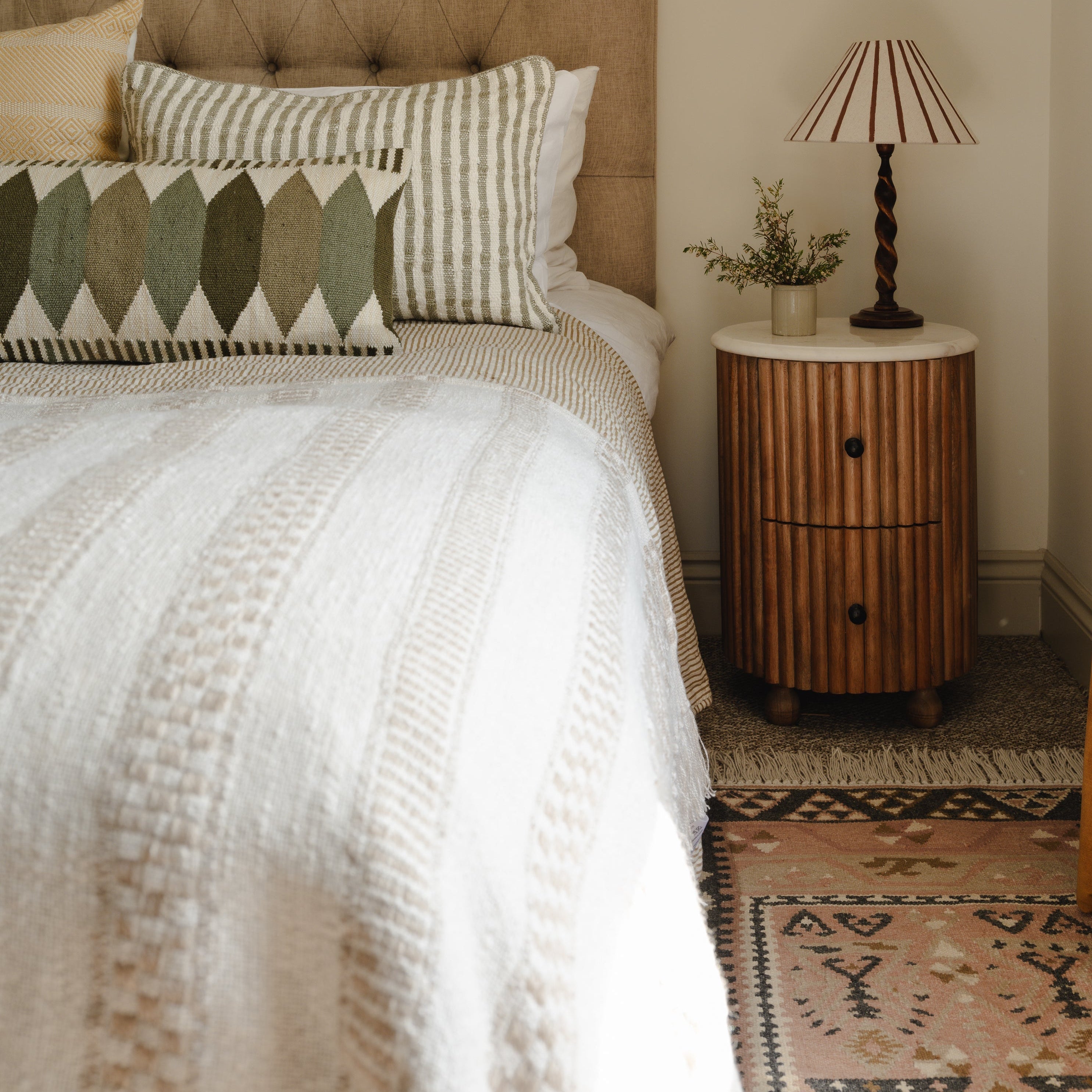 Kalami Natural Blanket | Handwoven Recycled Blanket | Weaver Green