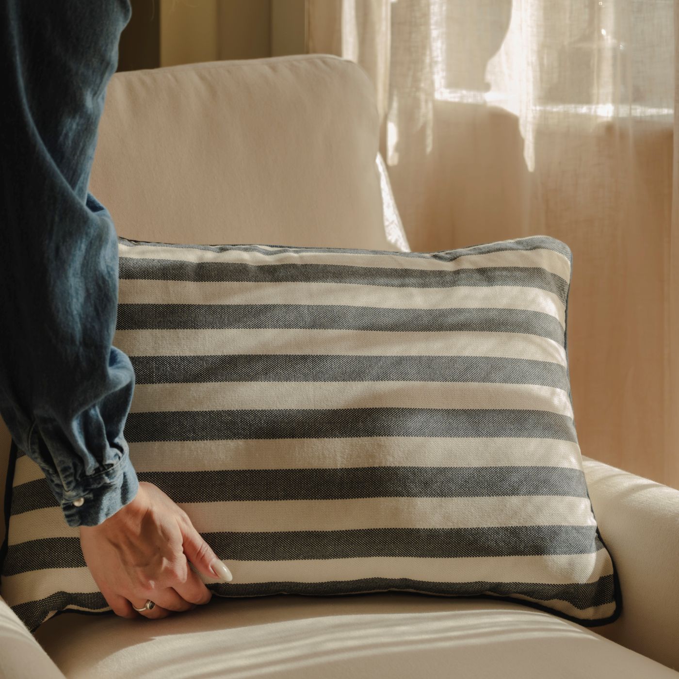 Whitsands Stripe Navy Cushion