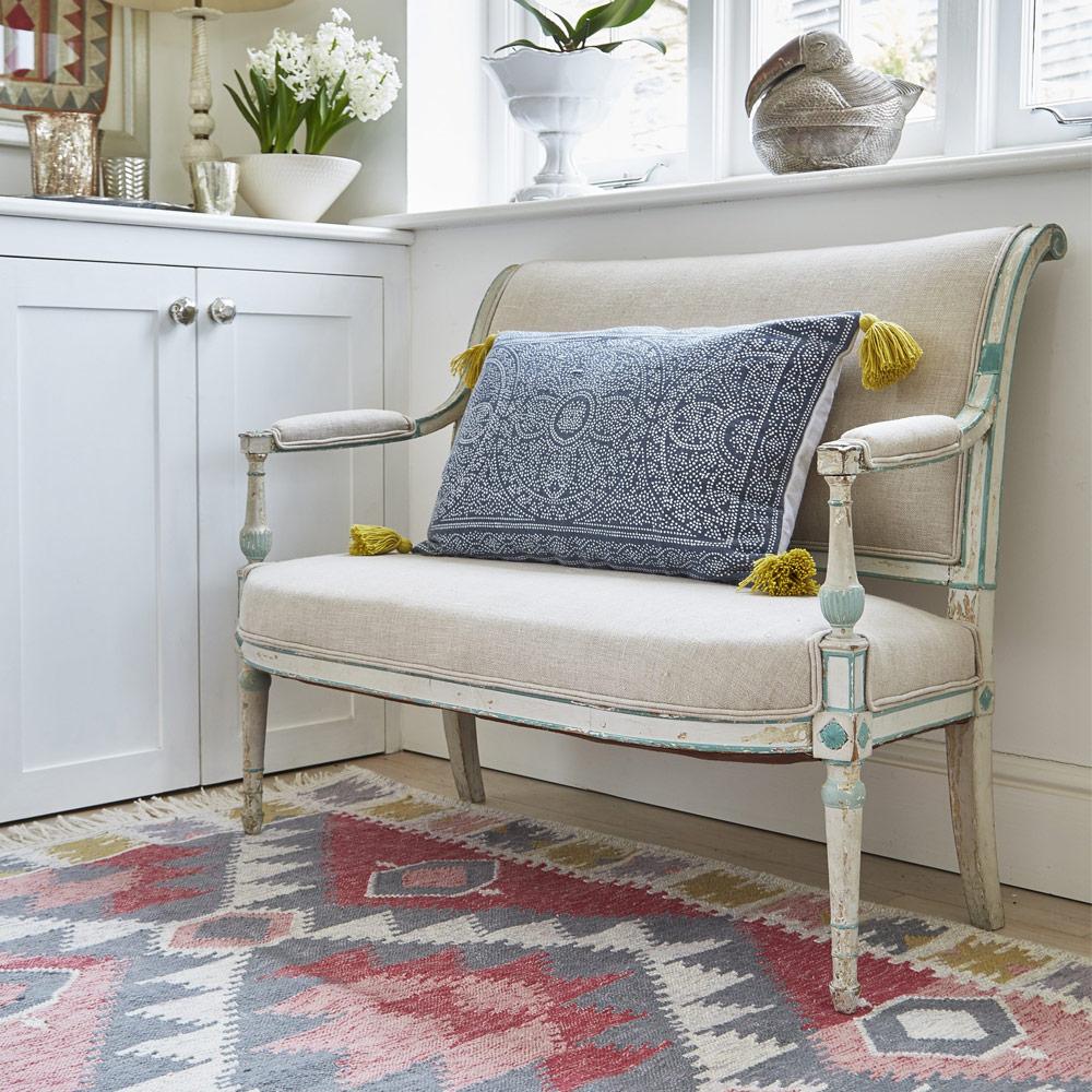 Andalucia Zahara runner rug with vintage bench