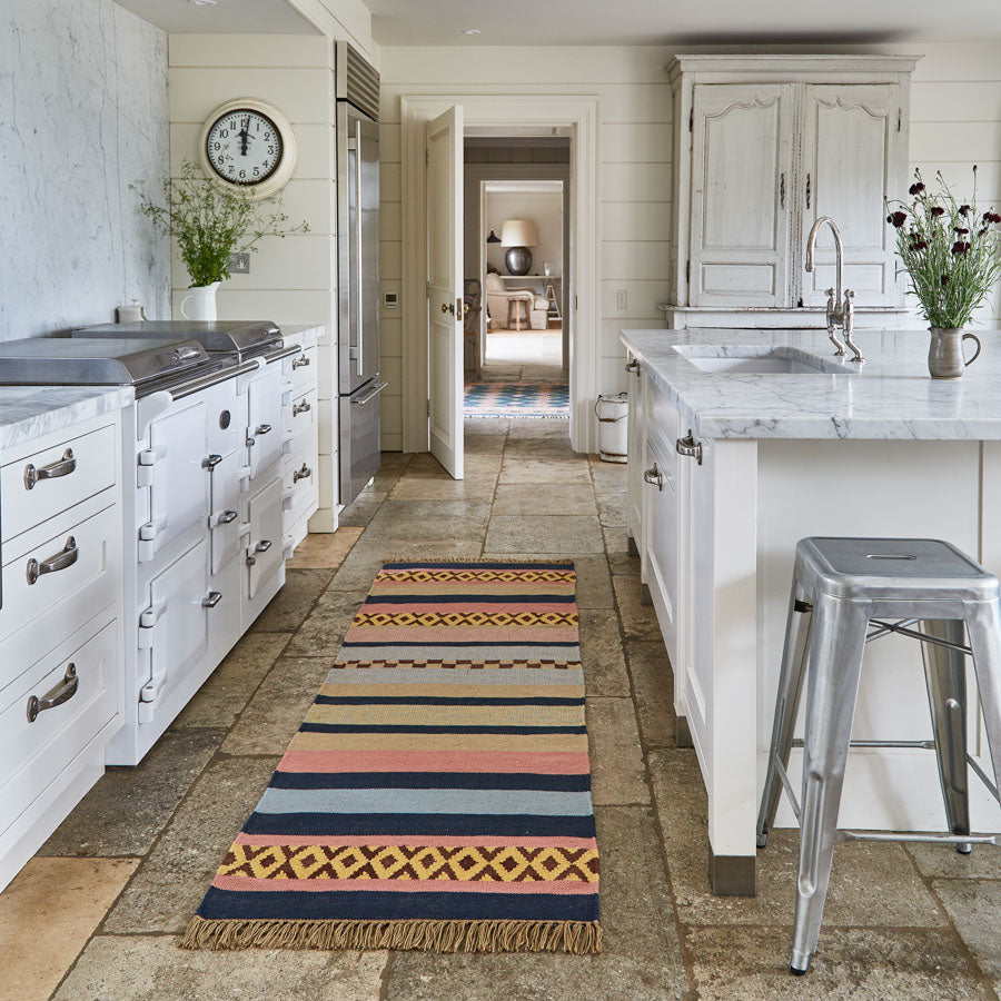 striped runner in kitchen