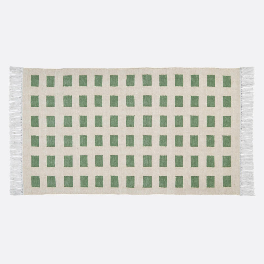 green and neutral checked rug design