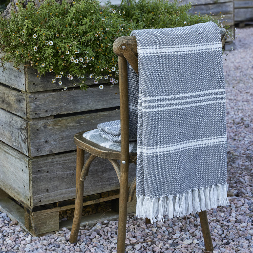 Oxford Stripe Slate Grey Blanket