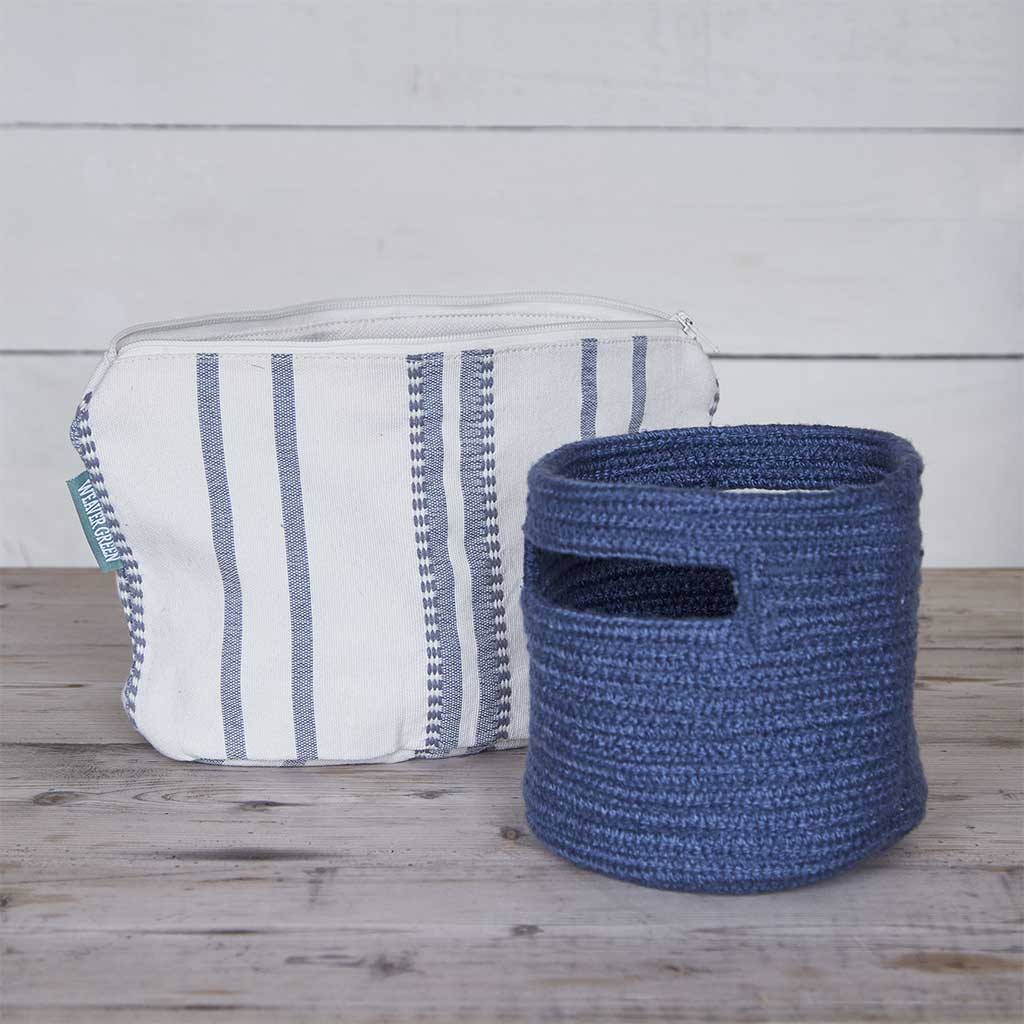 Blue Stripe Washbag & Basket Bundle