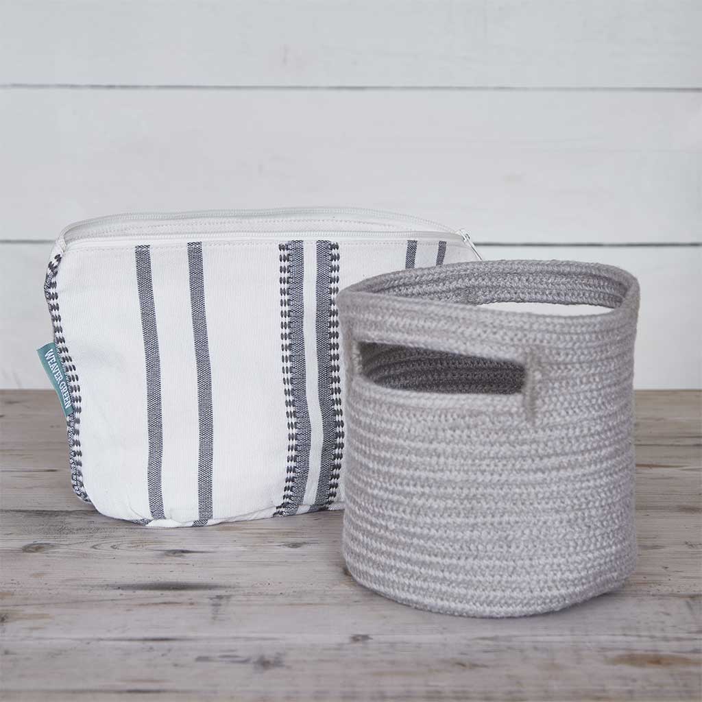 Black Stripe Washbag & Basket Bundle
