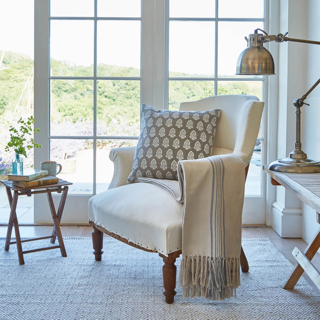 Antibes Linen & Blue Throw - Sale Item