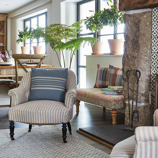 Antibes Blue & Linen Cushion Linen Look Cushions Free UK Delivery