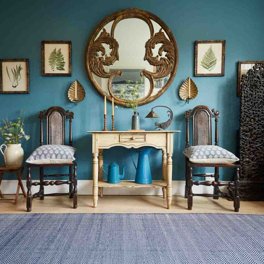 Navy Herringbone Rug- Sale Item