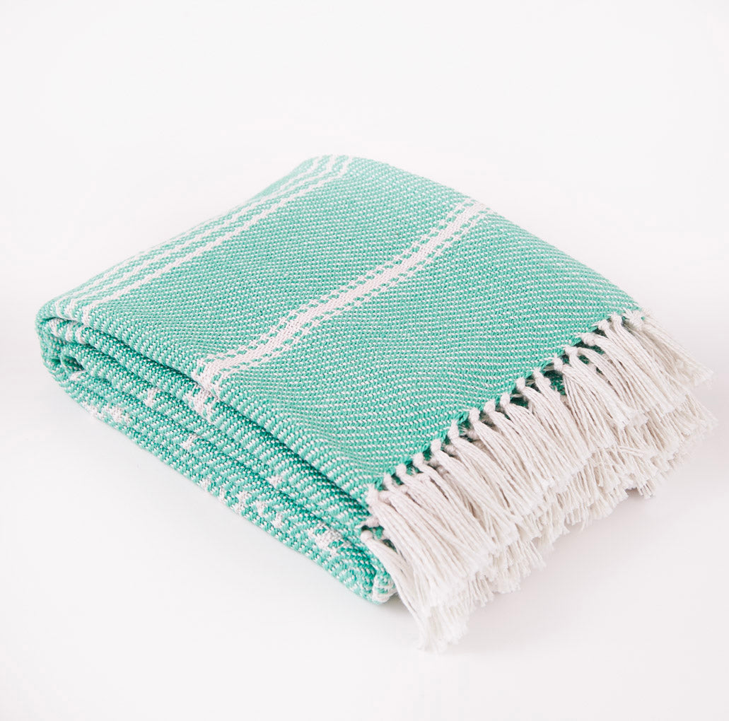 Oxford Stripe Aqua Blanket