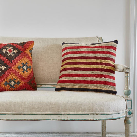 Regimental Stripe Cushion 45cm x 45cm on bench seat with Patara Cushion