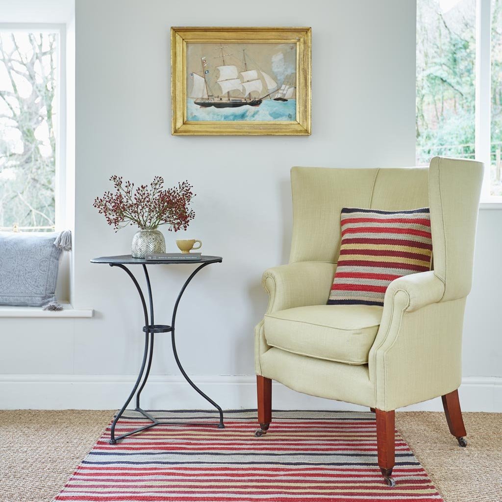 Regimental Stripe Cushion 45cm x 45cm on chair with Regimental Stripe Rug