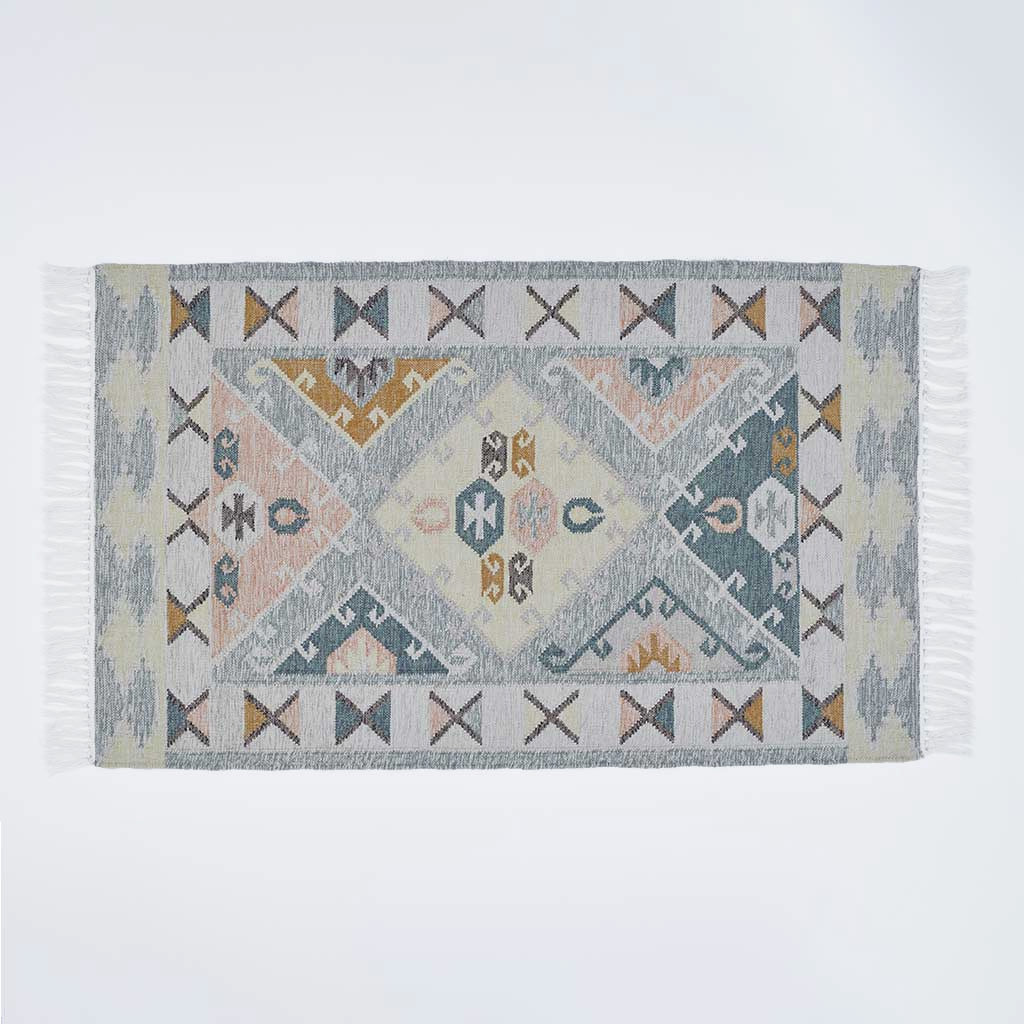 geometric teal rug detail