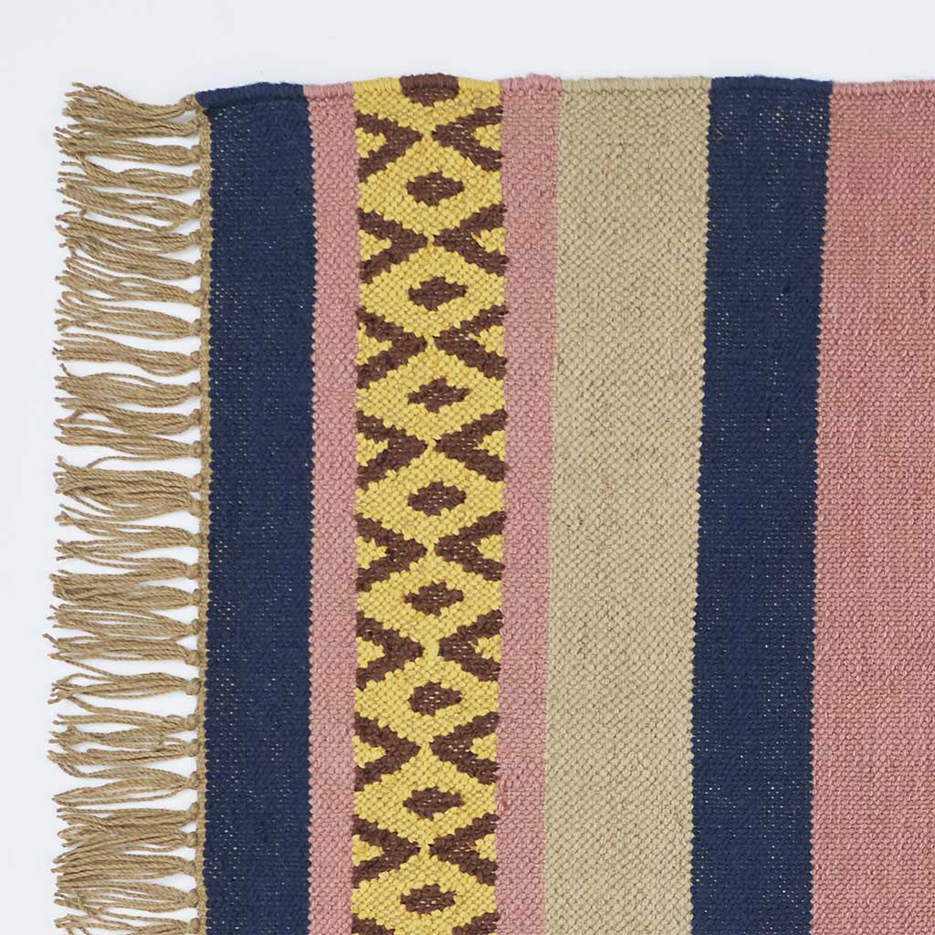 detailed corner shot of a striped rug