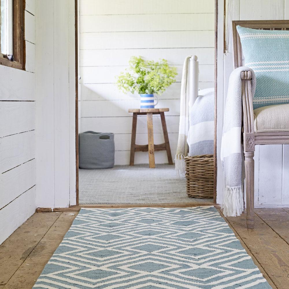 Teal Iris Runner Rug in hallway